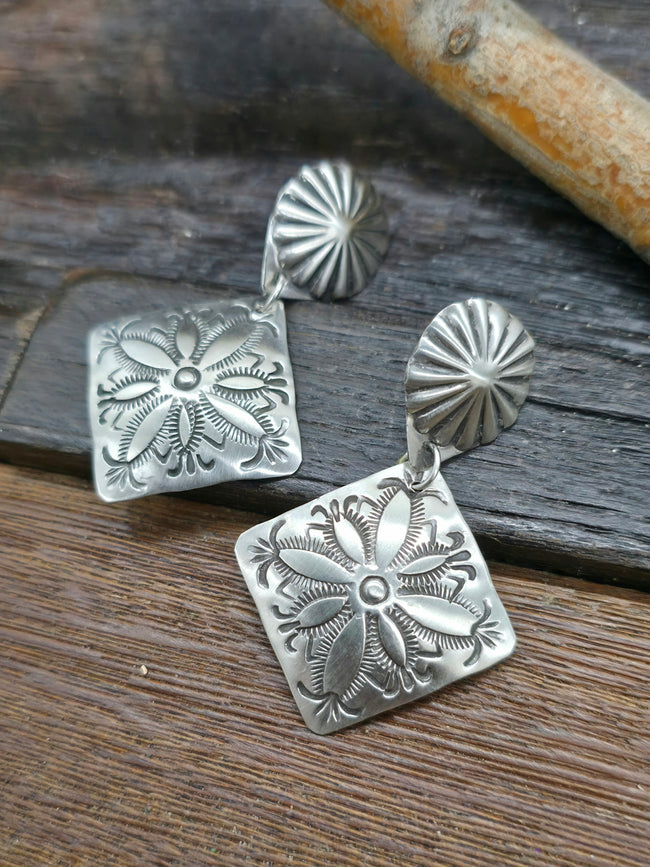 Sterling Silver Stamped Square Earrings by Vincent Platero
