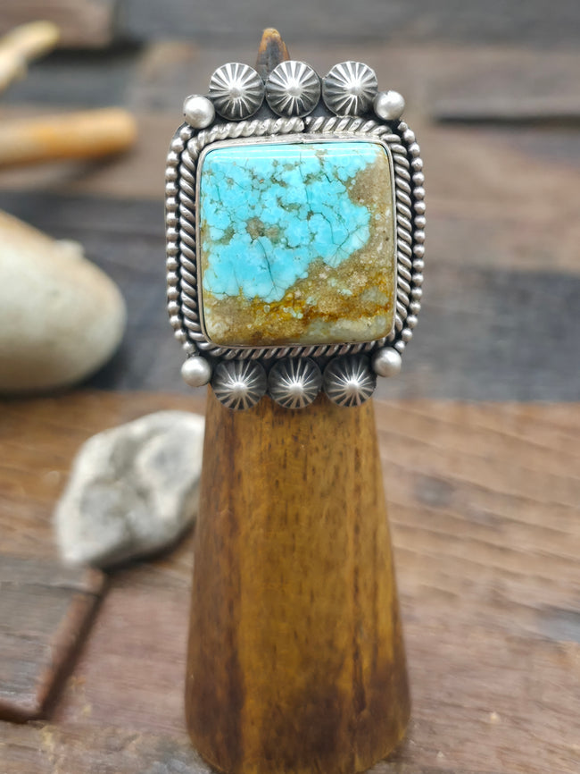 Stamped Sterling Silver Boulder Turquoise Statement Ring by Michael Calladitto - Size 7