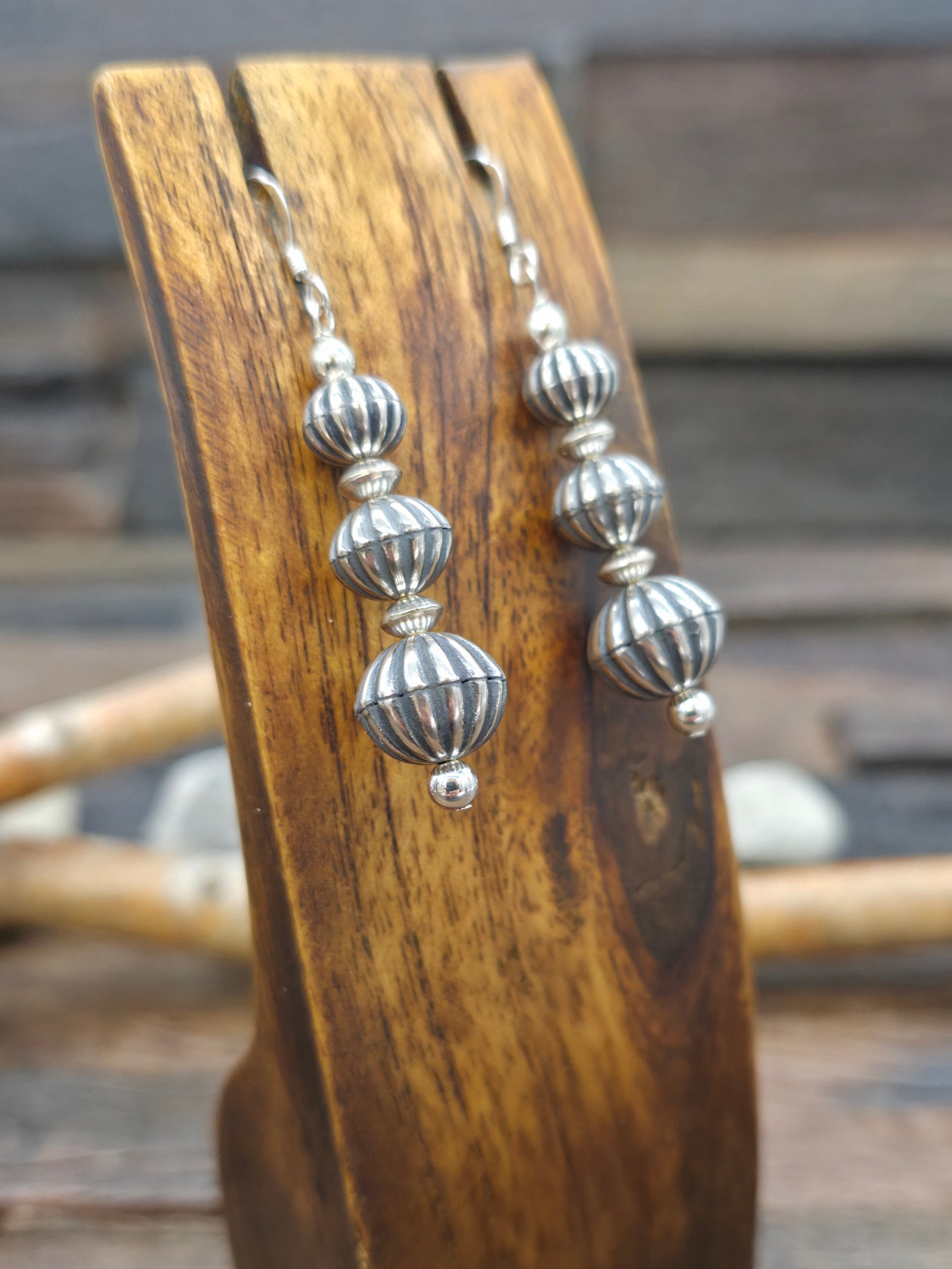 Graduated Fluted Sterling Silver Bead Earrings