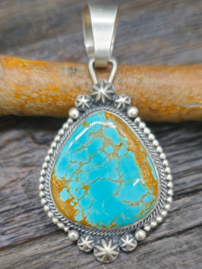 Turquoise and Sterling Silver Teardrop Pendant by Daniel Benally