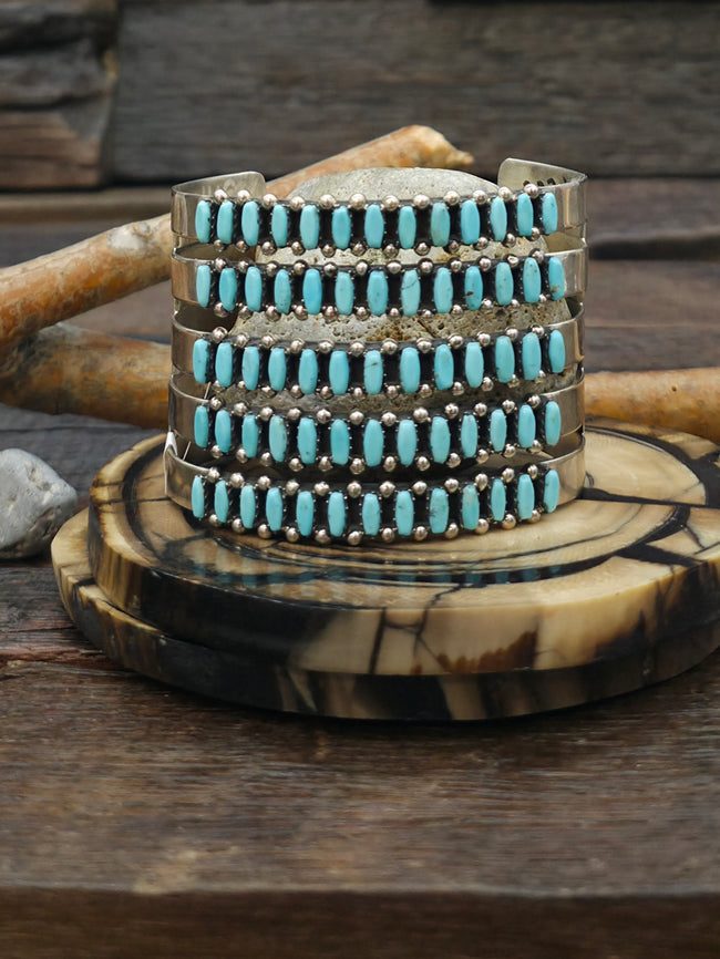 Sterling Silver Turquoise 5 Row Cuff by Veronica Martza - 6 3/4 in. w/gap