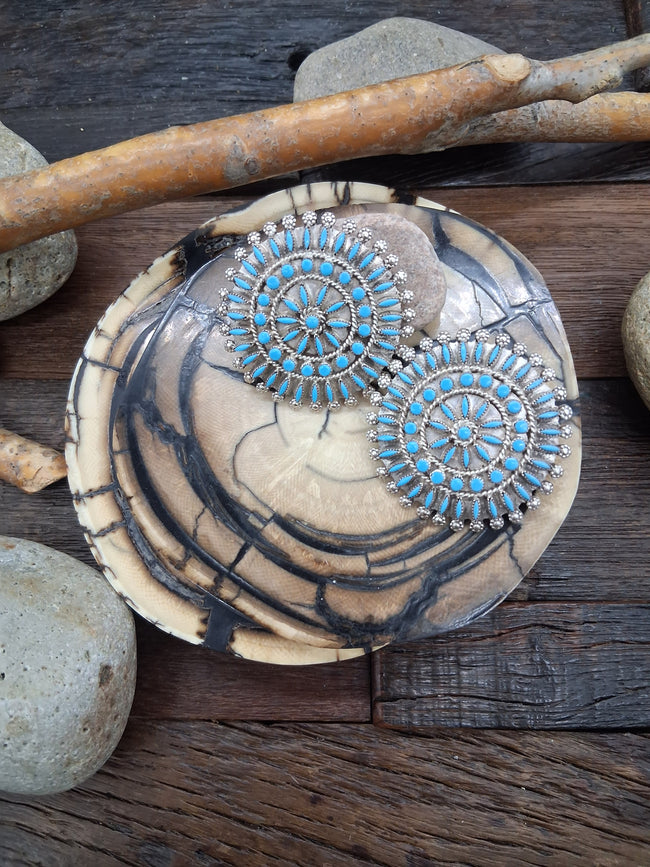 Sterling Silver Turquoise Needlepoint Earrings by Merlinda Chavez