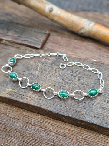 Six Stone Sterling Silver Turquoise Shadowbox Link Bracelet by Martin Perry - 8 in.