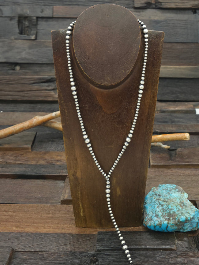 Oxidized Sterling Silver Mixed Bead Lariat Necklace - 16 in. plus 2 in. Extender