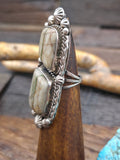 Two Stone Sterling Silver Boulder Turquoise Ring by Rosella Paxton - Size 8