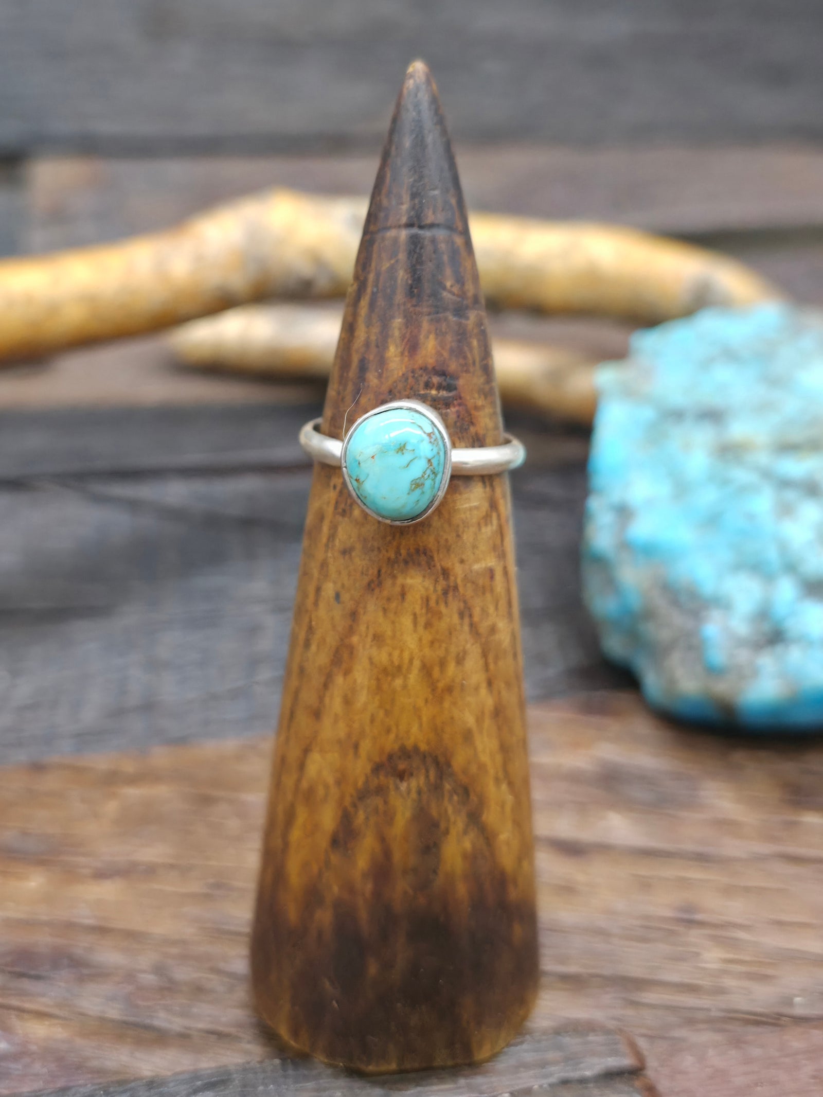 Sterling Silver and Sonoran Turquoise Ring by "JT" - Size 9