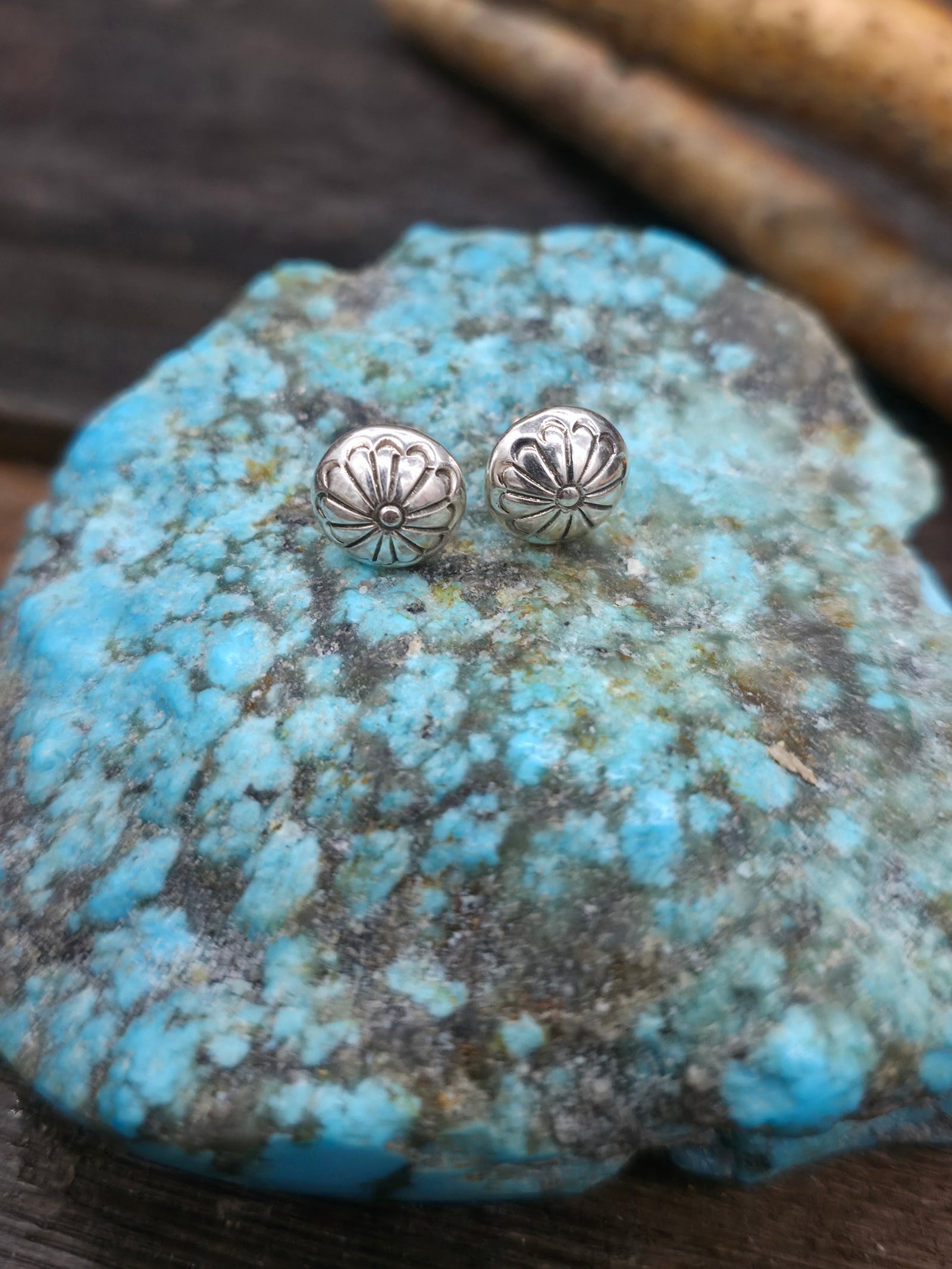 Stamped Sterling Silver Mini Concha Stud Earrings by Marie Yazzie