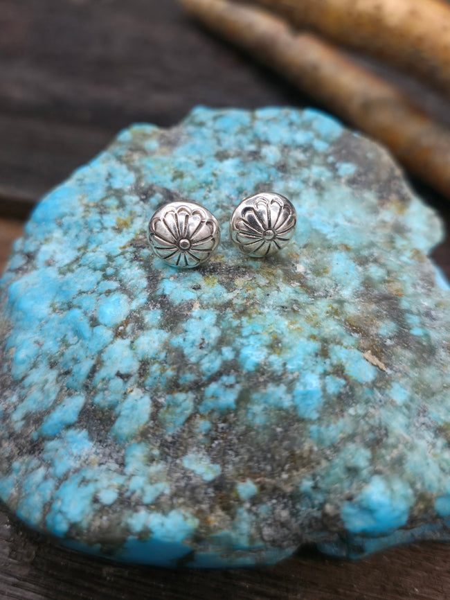 Stamped Sterling Silver Mini Concha Stud Earrings by Marie Yazzie