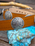 Brown Leather Hat Band with Liberty Half Dollars - 27 in.