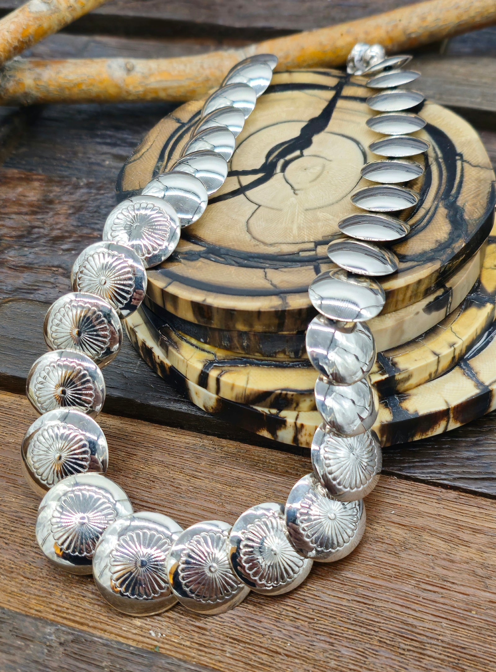 Ina Nez Sterling Silver Pillow Bead Necklace 20 in.