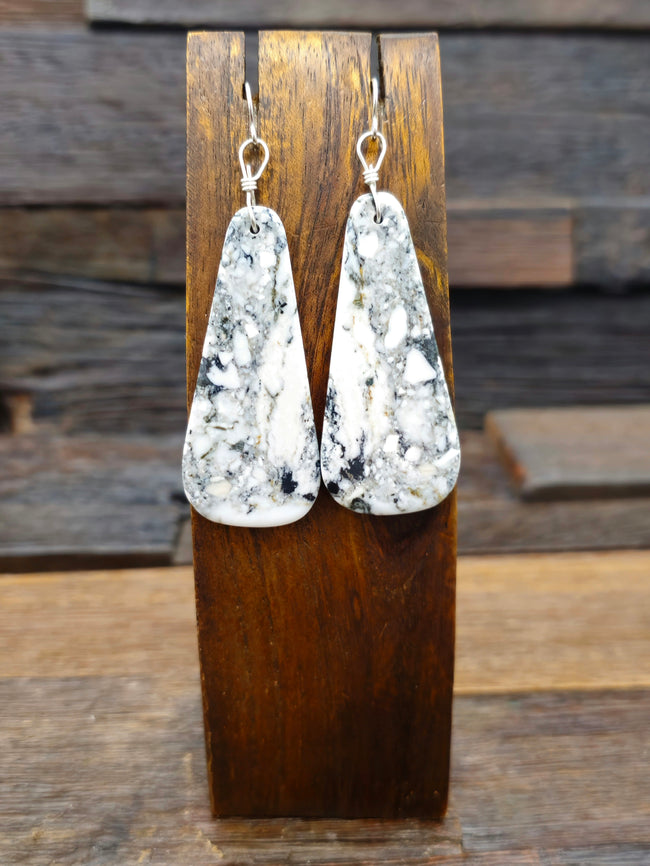 White Buffalo Stone Slab Earrings 2 3/4 in. by 3/4 in.