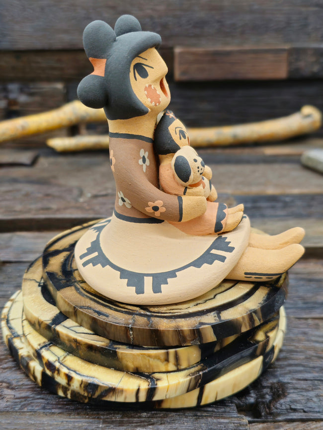 Jemez Storyteller Figurine with Girl and Dog by Chrislyn Fragua - 4" by 4" by 3"