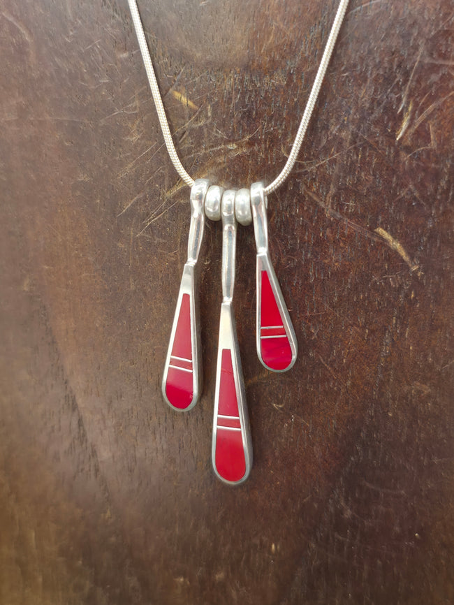 Sterling Silver Rosarita Inlay Three Pendant Necklace by Charles Willie - 18 in.