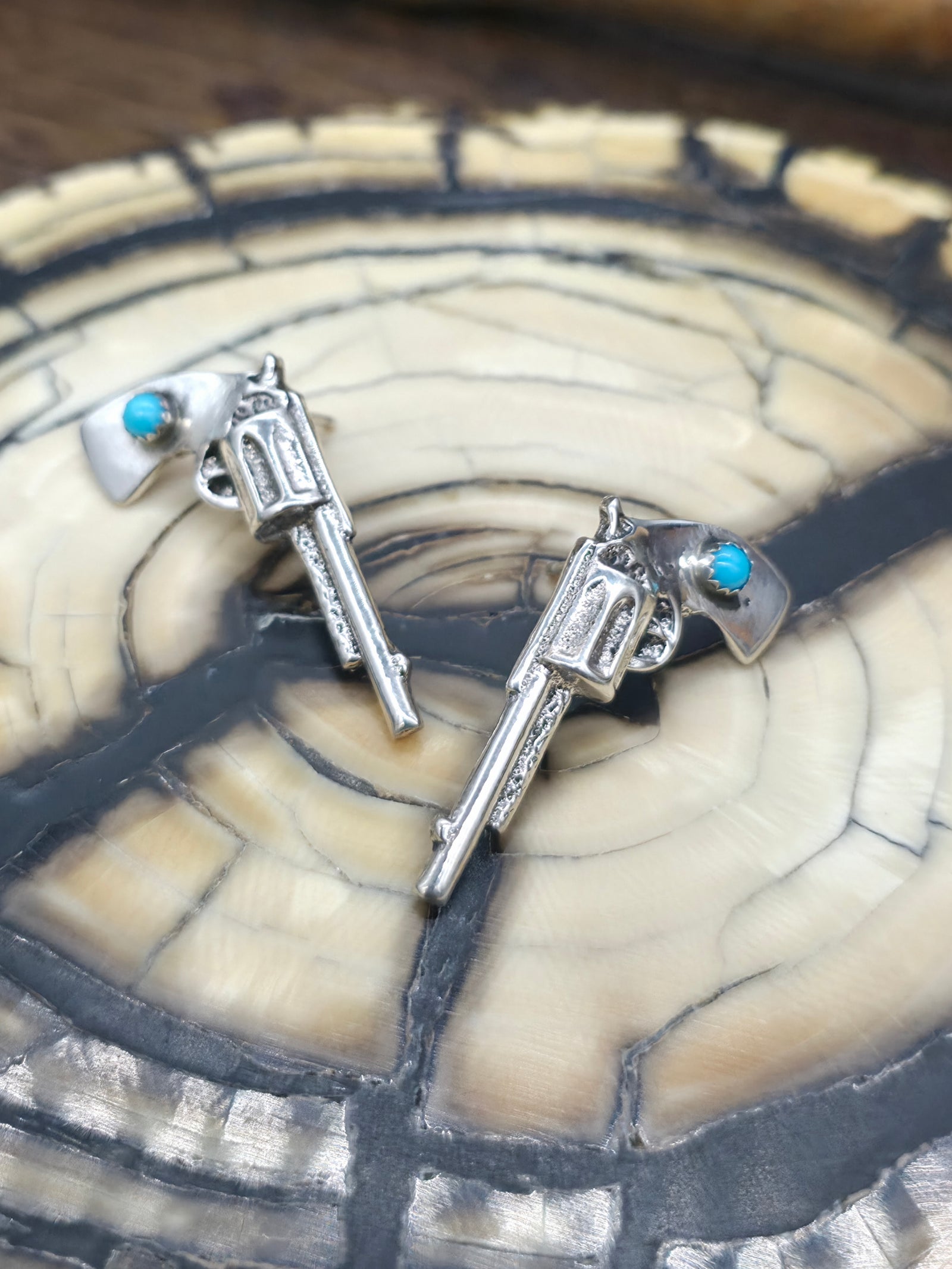 Sterling Silver Turquoise Revolver Post Earrings - 1 1/4 in. by 3/4 in.