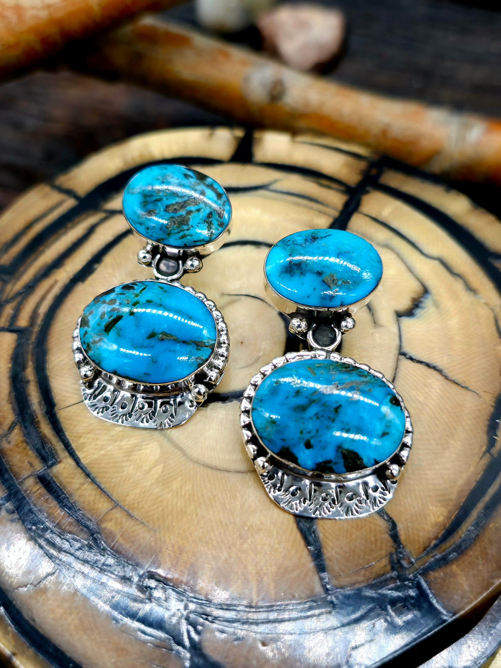 Two-Stone Turquoise Post Earrings by Loretta Delgarito