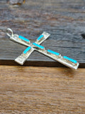 Sterling Silver Turquoise Needlepoint Cross by C. Iule - 3 by 2 in.