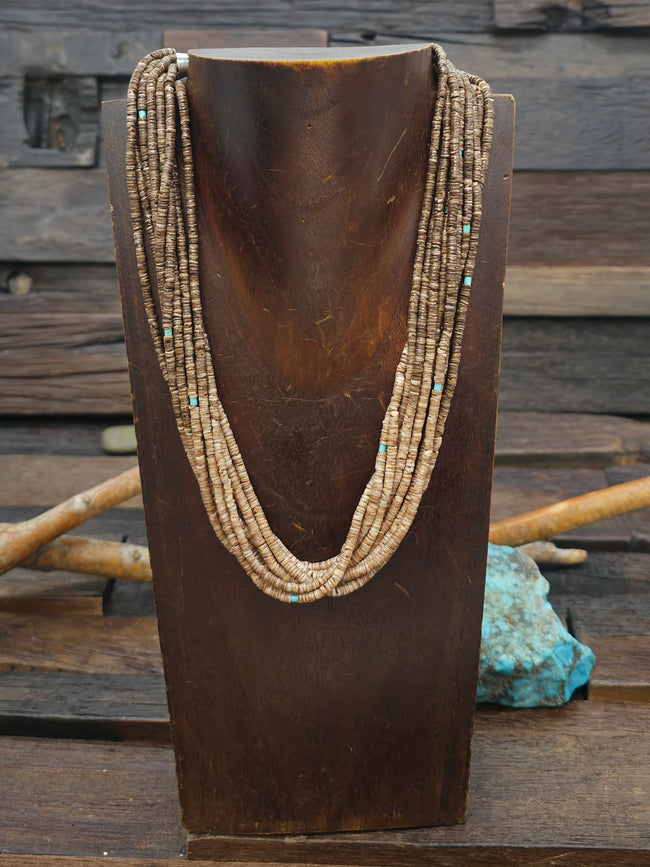 The Strand Ombre Heishi with Turquoise Necklace by Ramona Calabaza - 18 in.