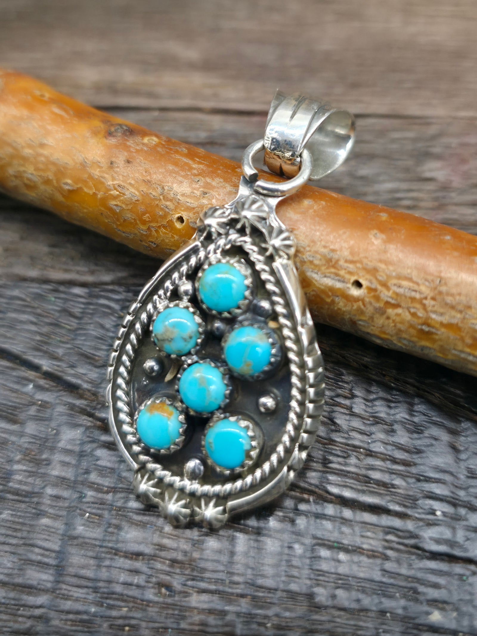 Sterling Silver Blue Turquoise Pendant by Kenny Lonjose - 2 in. by 1 in.