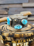 Sterling Silver Seven stone Kingman Turquoise Contemporary Cuff by Albert Jake - 6 1/2 in.
