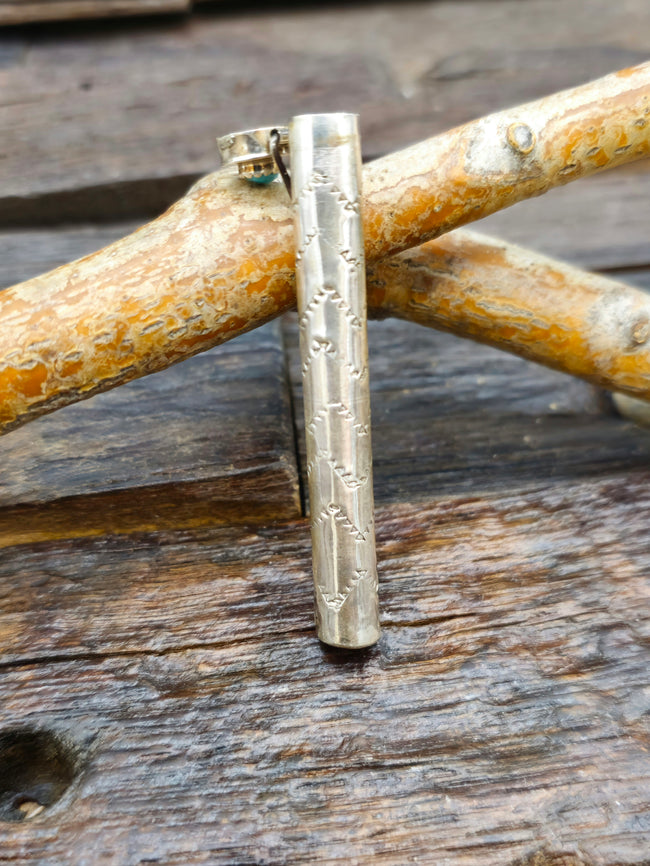 Stamped Sterling Silver Toothpick Holder with Turquoise by Virginia Sandoval