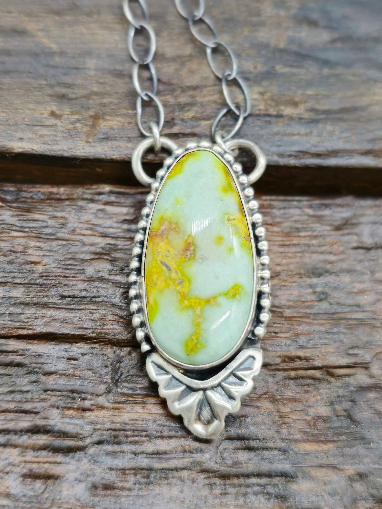 Palomino Turquoise Pendant Necklace on Oxidized Sterling Chain by Danny Henio 18 in.