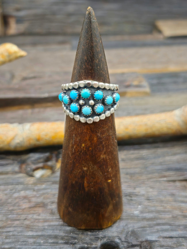 Blue Turquoise and Sterling Silver Petit Point Ring by J. Saunders - Size 8
