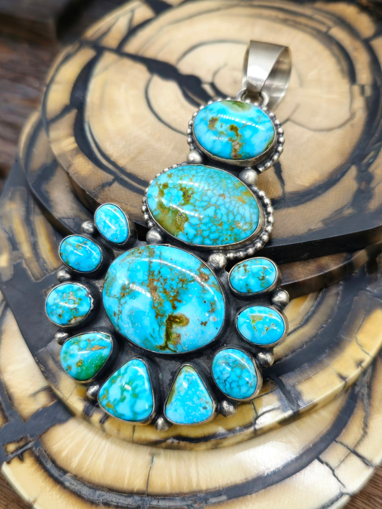 Sterling Silver Kingman Turquoise Cluster Pendant