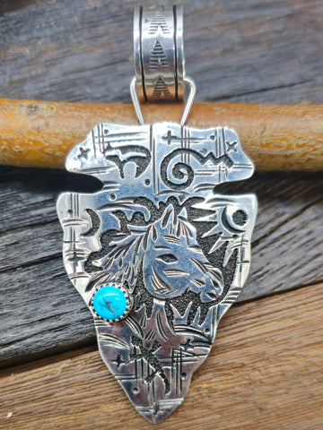 Sterling Silver Turquoise Needlepoint Cross by C. Iule - 3 by 2 in.
