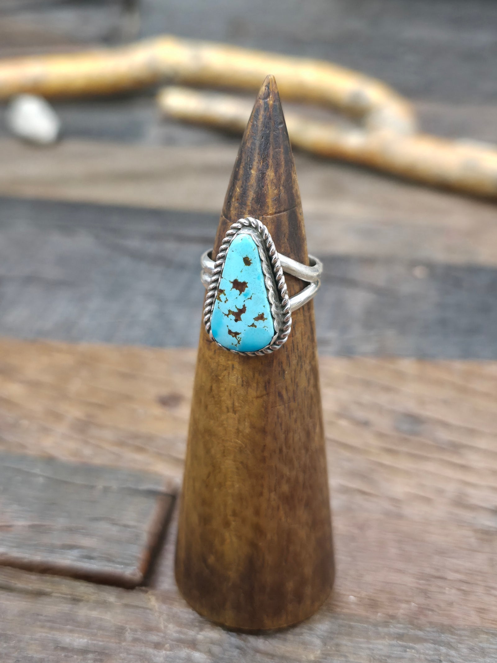 Sterling Silver Blue Turquoise Ring by "E" - Adjustable