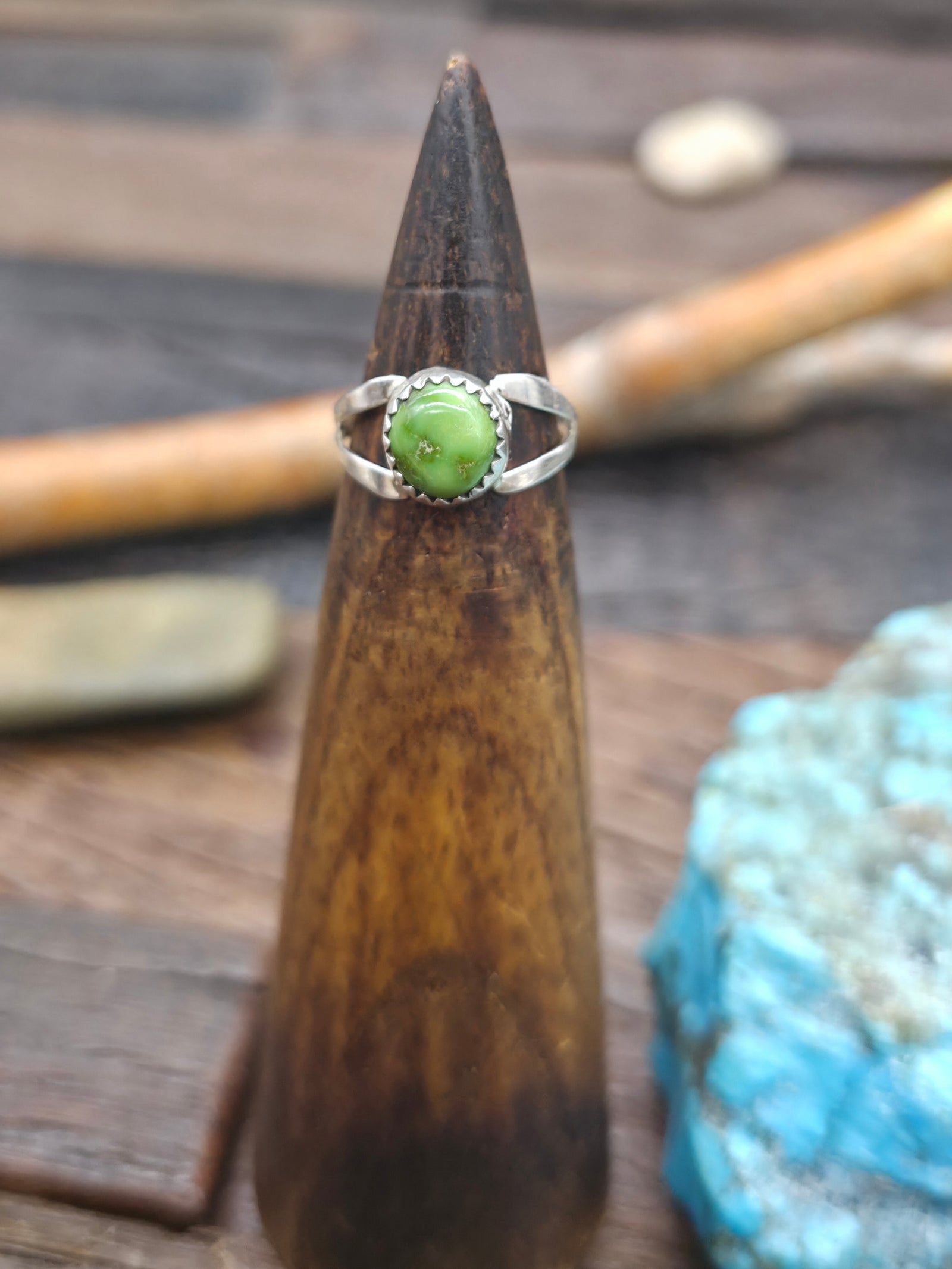 High Shine Sterling Silver and Sonoran Turquoise Ring by Jerold Joe - Size 5