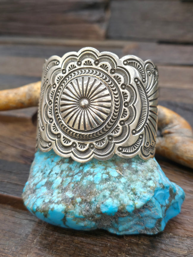 Stamped Sterling Silver Cuff by Arnold Blackgoat - 7 in.