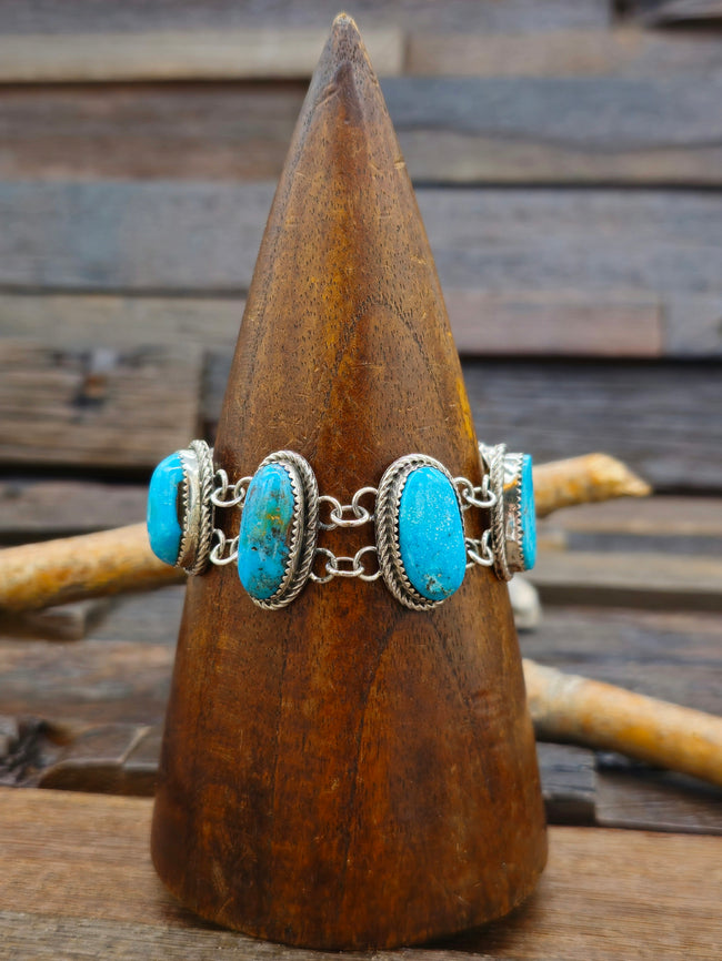 5 Stone Turquoise Link Bracelet by Rosella Paxton - 7 1/2 in.