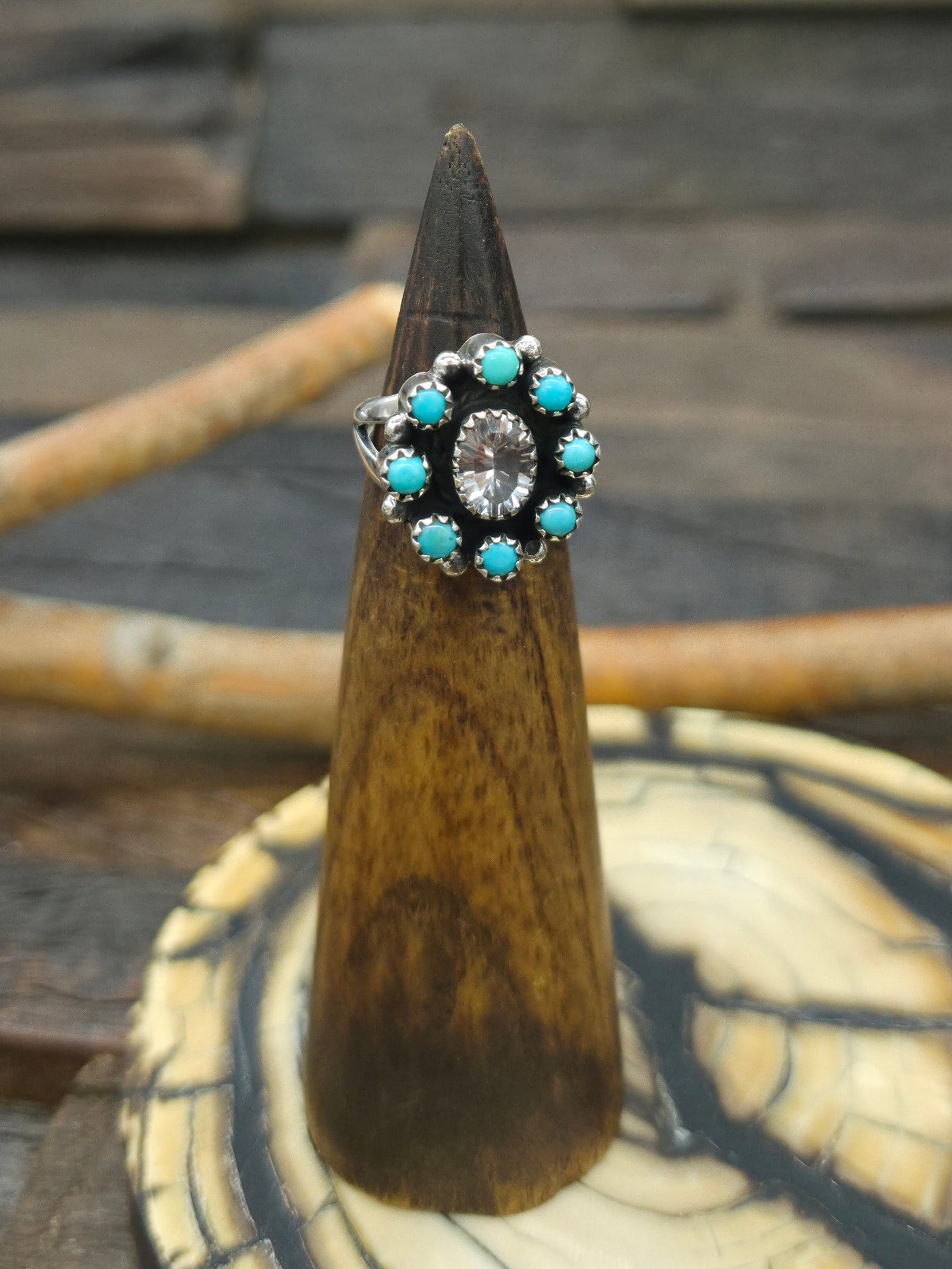 Sterling Silver and Turquoise CZ Ring - Size 6