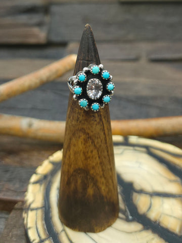Wraparound Sterling Silver Turquoise Inlay Ring by Valida Natacio - Adjustable