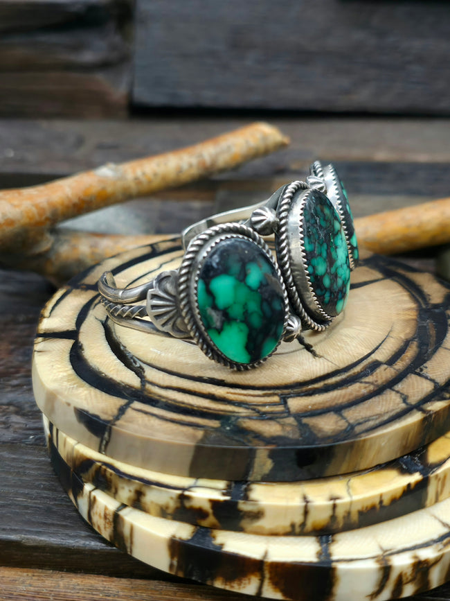 Three Stone Variscite Sterling Silver Cuff by Richard Jim - 6 1/4 in.