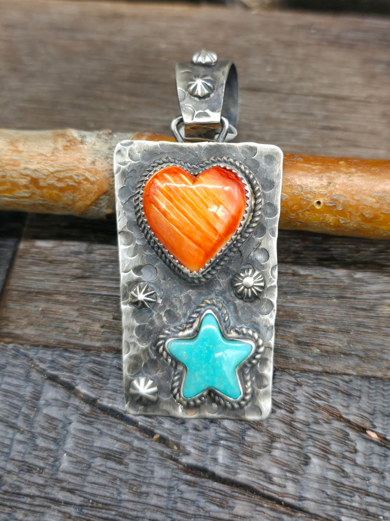 Sterling Silver Spiny Heart and Turquoise Star Pendant by Rosella Paxson - 2 3/4 in. by 1 1/4 in.