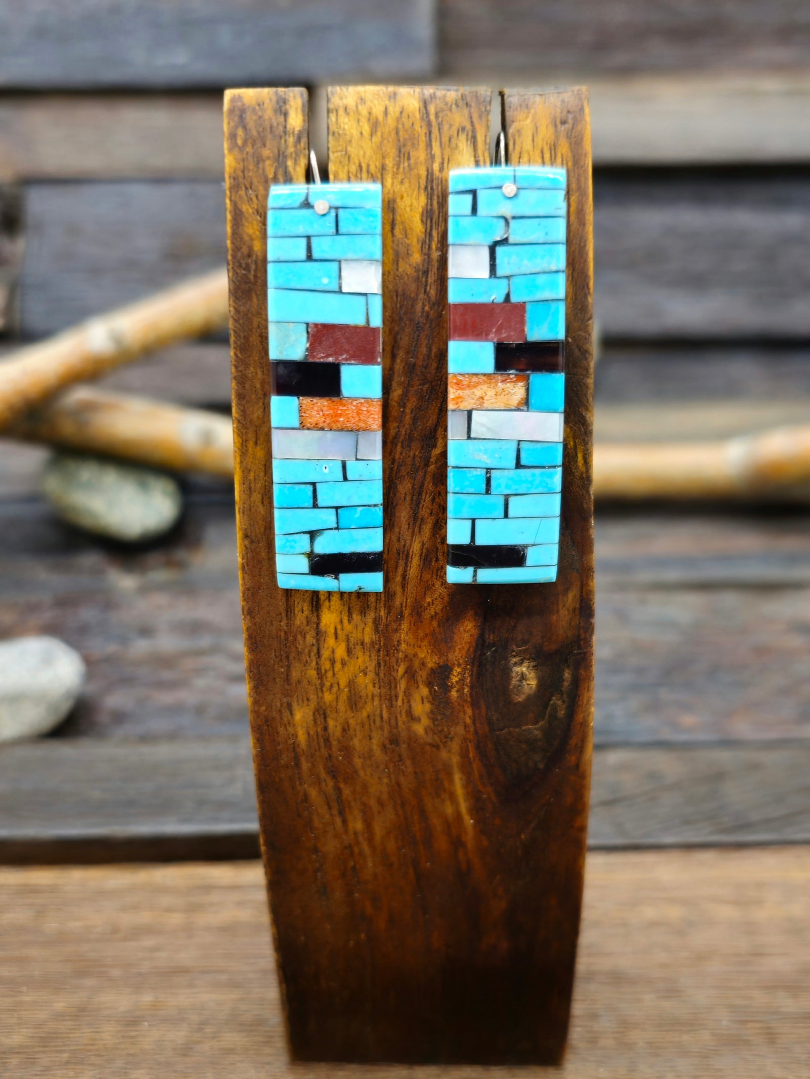 Vintage/Estate Mosaic Inlay Turquoise Earrings