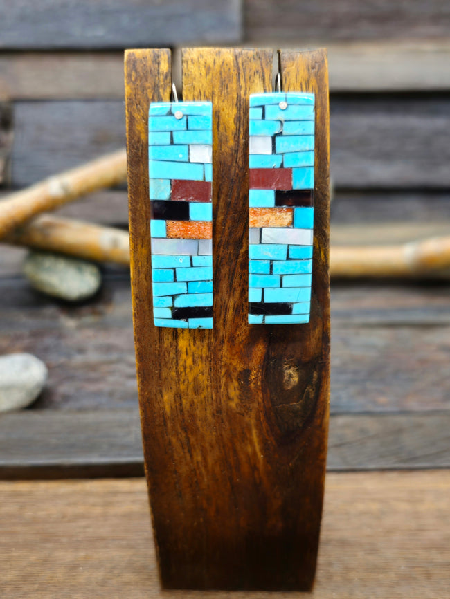 Vintage/Estate Mosaic Inlay Turquoise Earrings