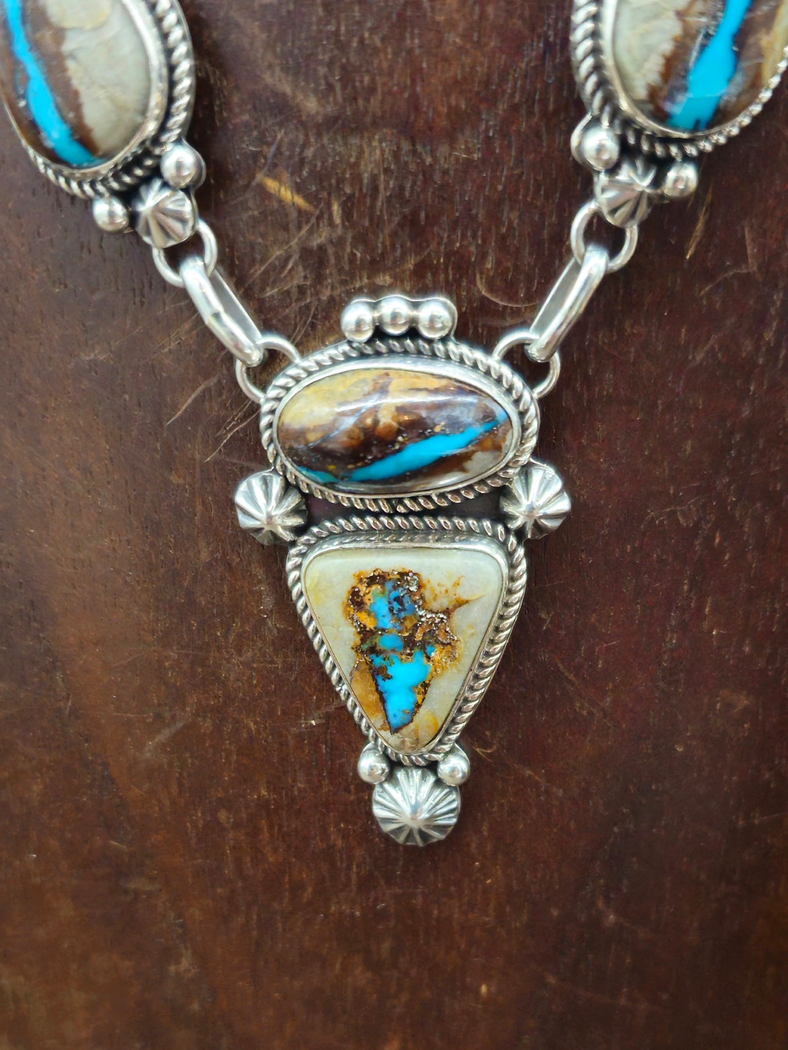 Blue Gem Boulder Turquoise Lariat Necklace and Earring Set by Rosella Paxton - 22 in.