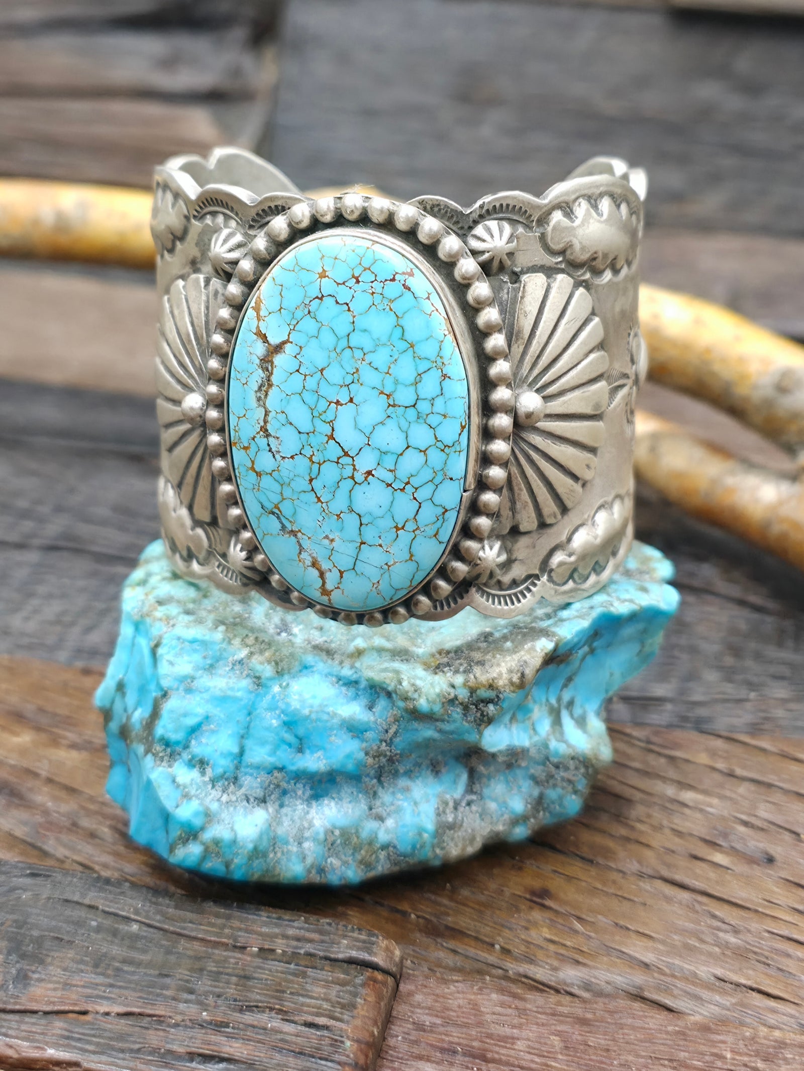 #8 Turquoise Sterling Silver Cuff by Richard Jim - 6 1/2 in. with Gap