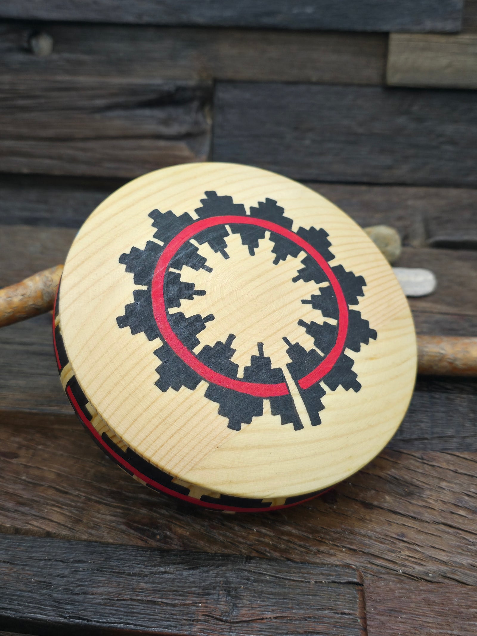 Large Handpainted Wooden Trinket Box by Andy Tsosie - Basket - 5 in. by 5 in. by 1 1/4 in.