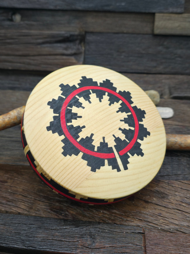 Large Handpainted Wooden Trinket Box by Andy Tsosie - Basket - 5 in. by 5 in. by 1 1/4 in.