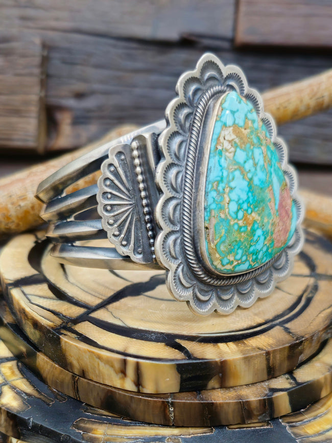 Large Stone Turquoise Cuff by Leon Martinez - 6 3/4 in
