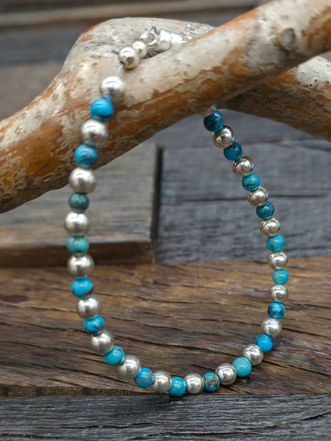 Sterling Silver Turquoise Bead Bracelet with Magnet Closure - 7 in.