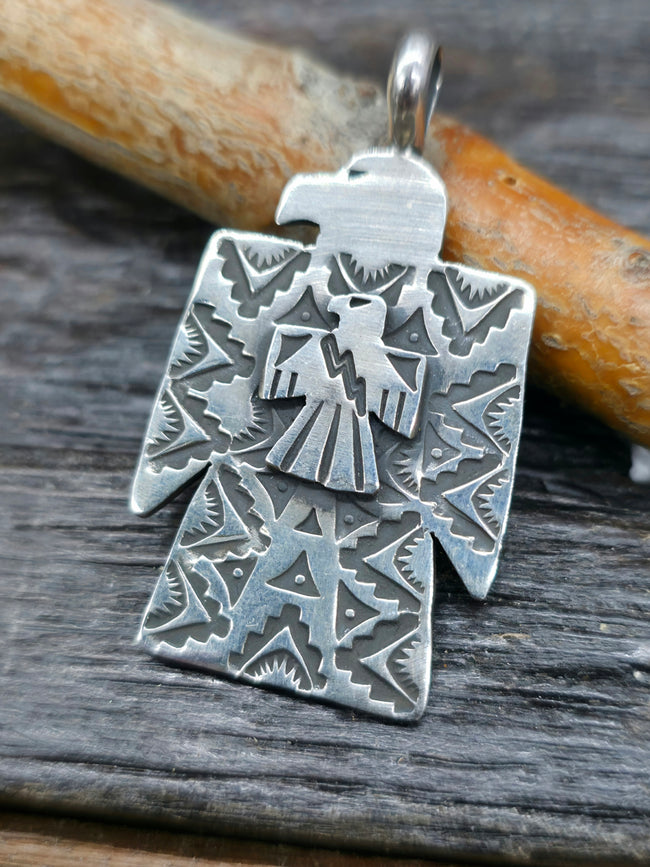 Stamped Sterling Silver Thunderbird Pendant by Bo Reeves