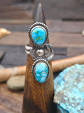 Stamped Sterling Silver Two-Stone Sonoran Turquoise Ring by Jacob Troncosa - Adjustable