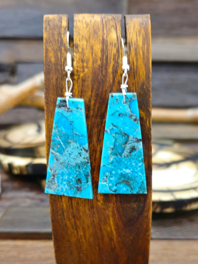 Blue Turquoise Slab Earrings by Robert Coriz