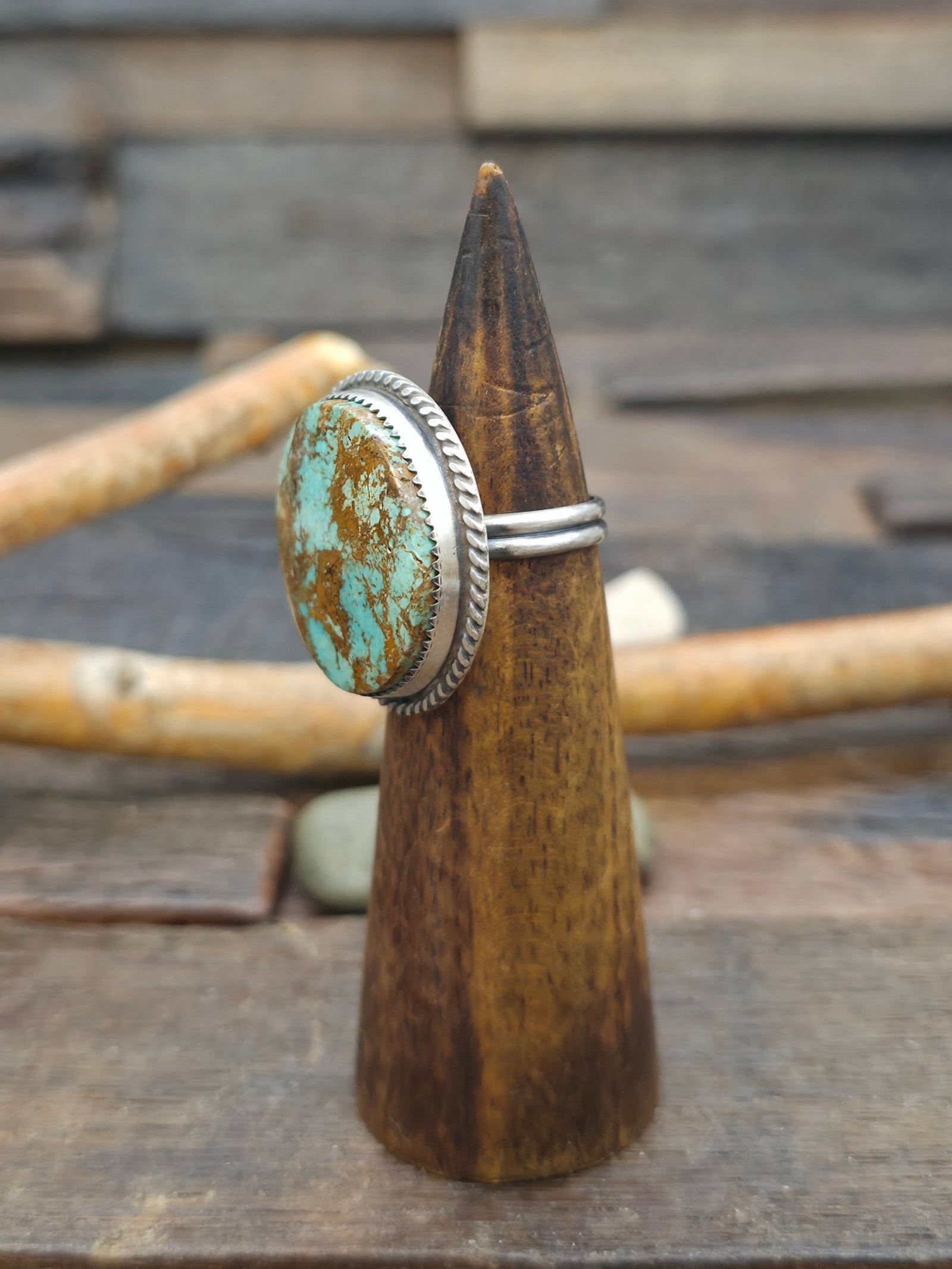 Sterling Silver Round Turquoise Statement Ring by Leslie Nez - Adjustable