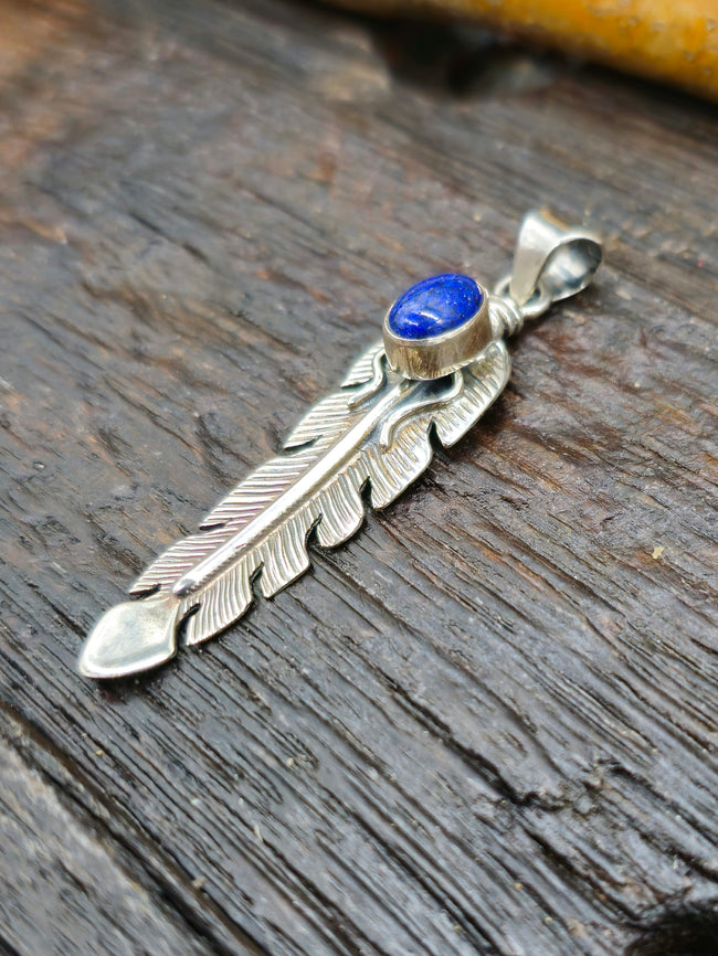 Sterling Silver and Lapis Lazuli Feather Pendant