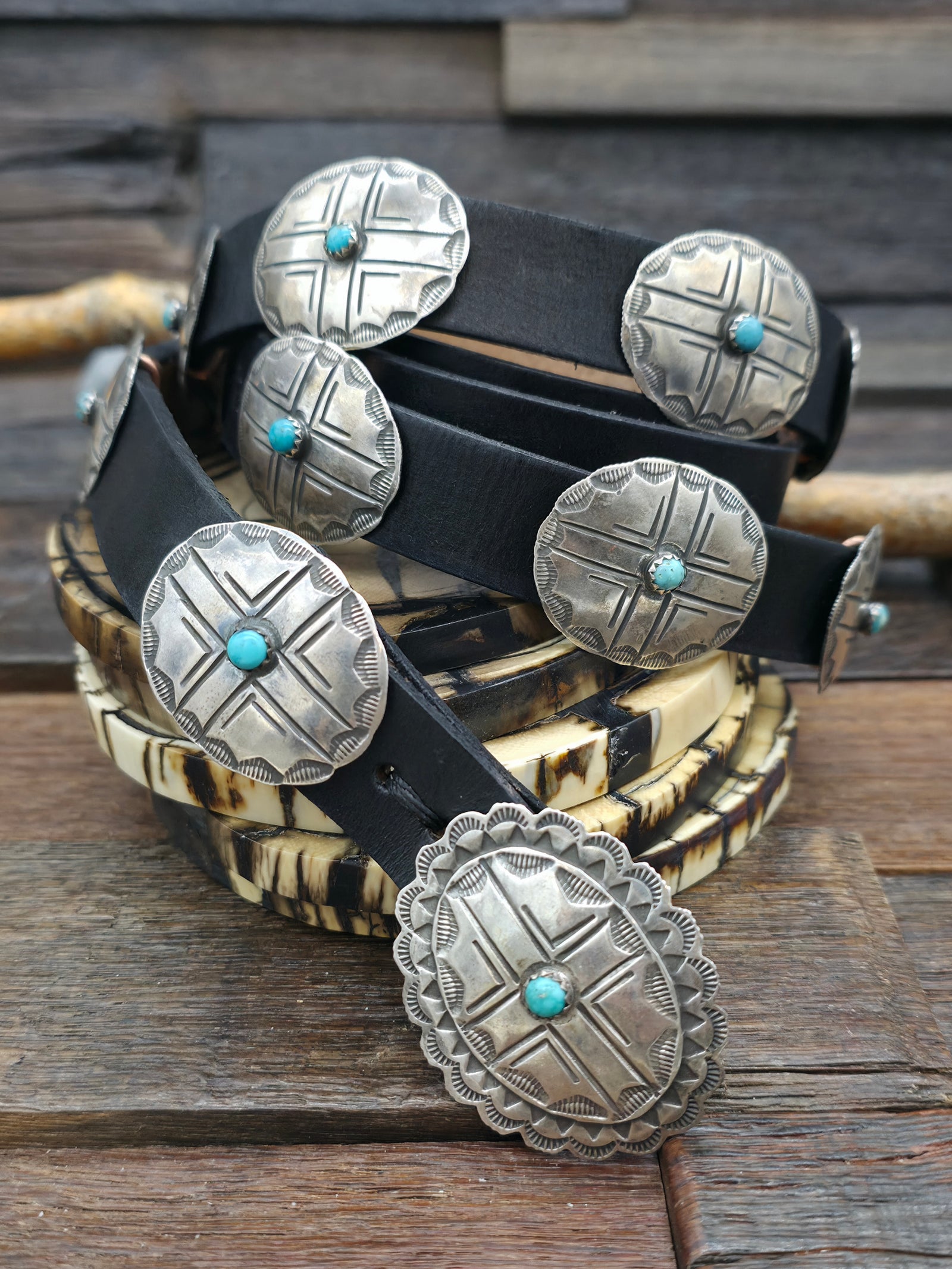 Vintage/Estate Blue Turquoise Stamped Sterling Silver Concho Belt